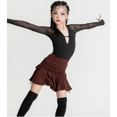 Girls black with coffee latin ballroom dance dresses for girls kids children salsa rumba ballroom dancing costumes for kids