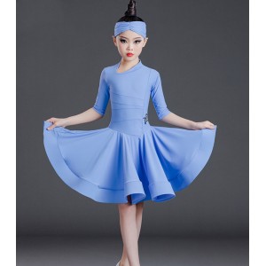 Girls blue color competition professional latin dance dress stage performance latin dance costumes for girls modern dance outfits for kids