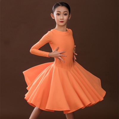 Girls blue orange Latin dance costumes child Latin competition dresses kids lain stage performance grading test standard clothing