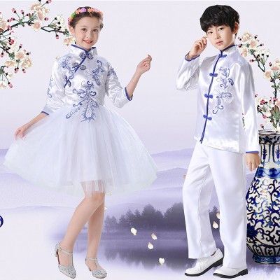 Girls boys china style shool chorus singers stage performance dress poetry reading competition costumes 
