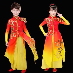 Girls boys chinese dragon drum performance costumes lion dragon dance folk dance clothes for children