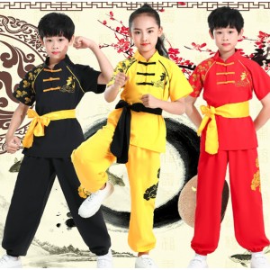 Girls boys chinese kungfu  wushu stage performance costumes martial art taichi uniforms for children exercises competition clothes