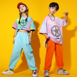 Girls boys hiphop street rapper jazz dance outfitsdance tie-dye suit girls clothing fashion runway model boy hip-hop jazz dance boom suit