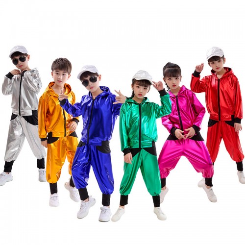 Girls boys jazz dance costumes glitter street hiphop modern dance outfits school show performance costumes
