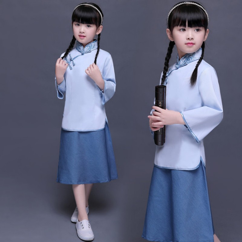 Girls children Chinese dress may youth republic of china student drama cosplay dresses traditional chorus singers photos cosplay costumes