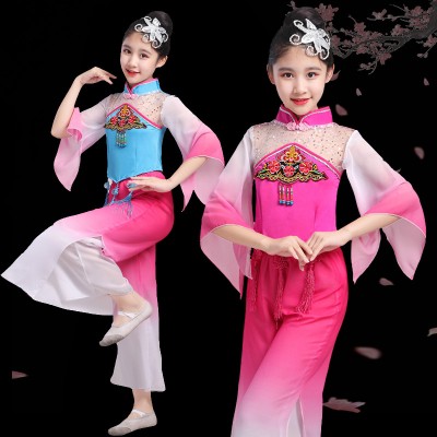 Girls children chinese folk dance dress kids ancient chinese dress yangko umbrella fan dance dresses fairy dress