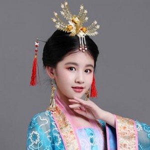 Girls children hanfu phoenix head crown chinese folk dance hanfu empress fairy queen cosplay headdress 