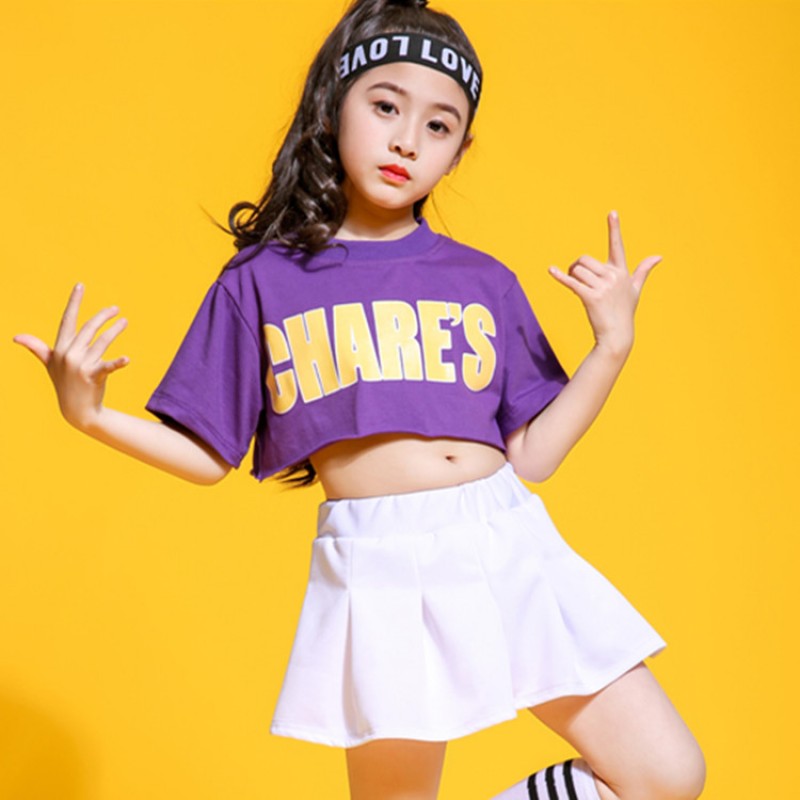 Girls children hiphop street dance costumes school competition modern dance stage performance cheer leaders gogo dancers outfits