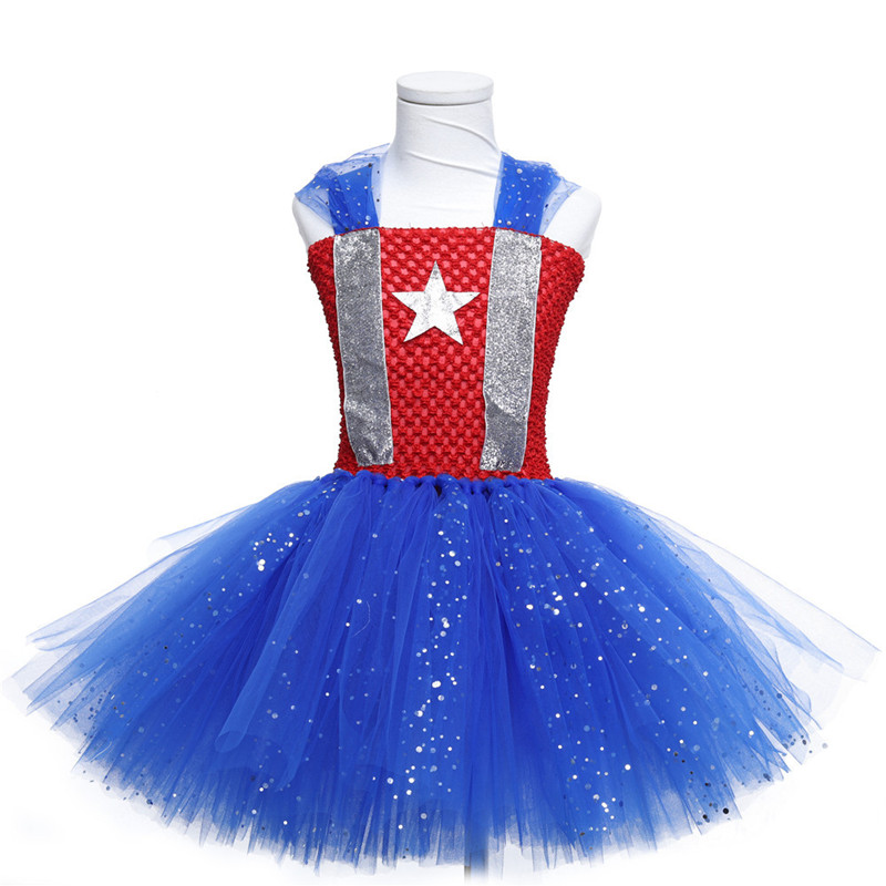 Girls Children princess dress captain America dress children jazz dance party singers dancers cosplay skirts role playing veil costumes for kids