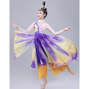 Girls children purple fairy hanfu chinese folk dance dresses princess ancient classical dance costumes for children kids butterfly dance clothes for kids