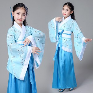 Girls chinese ancient traditional folk dance costumes hanfu for kids children stage performance fairy drama photo studio cosplay dresses robes