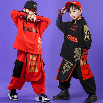 Girls Chinese dragon style singers rapper hip-hop street dance clothing Martial arts performance clothing Boys gogo dancers hiphop clothes