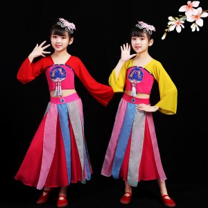 Girls chinese folk dance costumes fan umbrella dance dress fairy hanfu princess dress anime drama cosplay dresses 