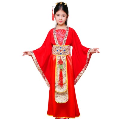 Girls chinese folk dance costumes for kids children fairy princess drama chinese tang dynasty princess cosplay robes dresses kimonos