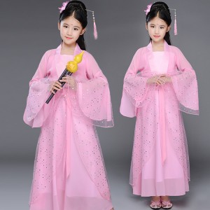 Girls Chinese folk dance costumes for kids children hanfu fairy princess classical stage performance halloween christmas party cosplay robes dress