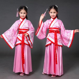 Girls chinese folk dance costumes for kids children stage performance drama cosplay hanfu fairy ancient traditional dancing robes dresses