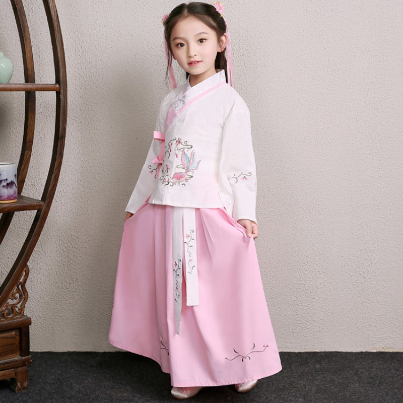 Girls Chinese folk dance costumes for kids pink cotton fairy princess traditional photos drama cosplay show stage performance dresses