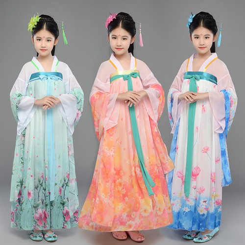 Girls chinese folk dance costumes hanfu for kids children stage performance ancient traditional empress princess fairy cosplay dresses