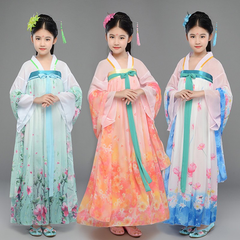 Details about   Girl Chinese Tradition Han Fu Costume Kids Embroidered Dance Party Dress Cosplay