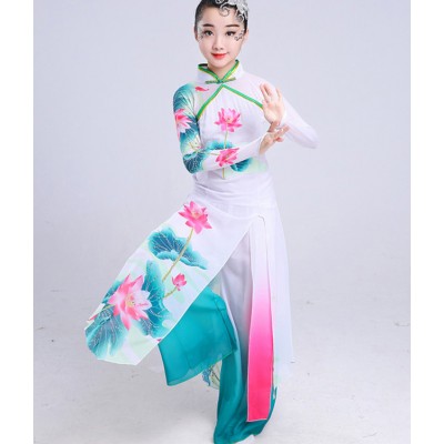 Girls chinese folk dance costumes hanfu princess fairy dresses ancient traditional yangko fan umbrella dance dresses