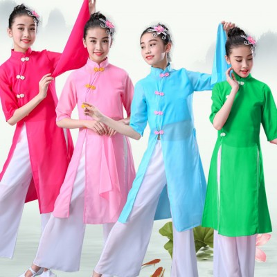 Girls chinese folk dance costumes kids children classical traditional ancient  yangko fan umbrella dance dresses