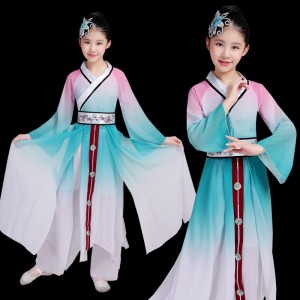 Girls chinese folk dance costumes kids fairy cosplay dress ancient traditional umbrella yangko dance costumes