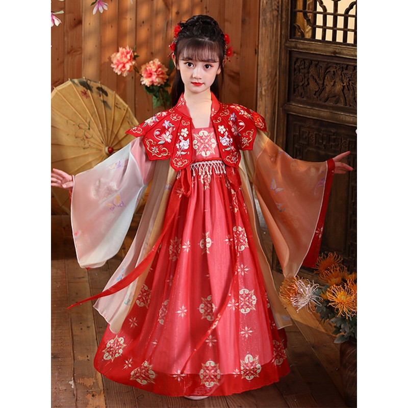 Girls Chinese folk dance dress fairy hanfu dress for kids drama film Tang han ming queen empress princess cosplay dress birthday xmas party gift Tang suit for girl