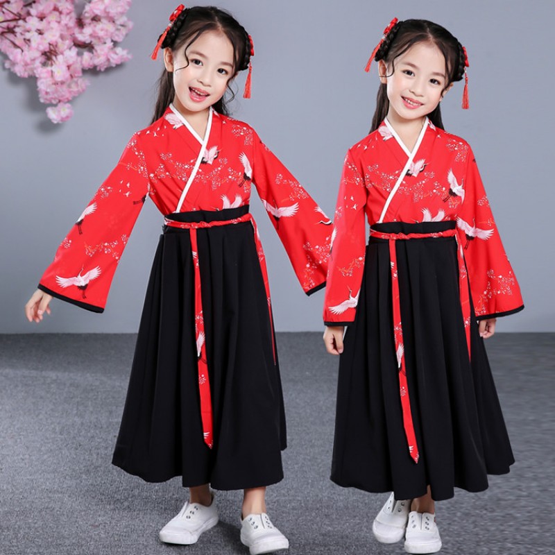 Girls chinese folk dance hanfu kids ancient traditional stage performance drama cosplay korean japanese kimono dresses