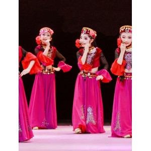 Girls chinese folk dance Xiaoguli Xinjiang Uygur dance dresses for Children Kazakh dance costumes ethnic minority performance wear for kids