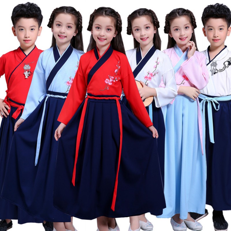 Girls Chinese folk dresses ancient traditional hanfu anime drma cosplay fairy dresses children Three-Character Classic Costumes