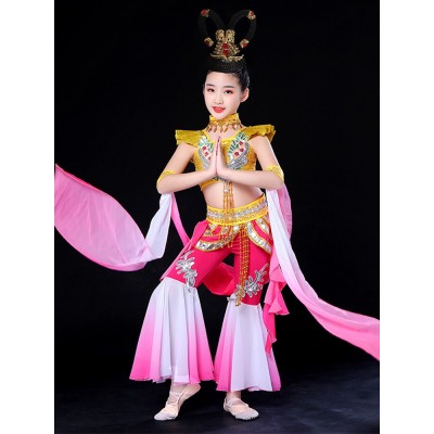 Girls Chinese folk fairy Dunhuang dance costumes waterfall sleeves classical bouncing pipa performance dresses children's flying ethnic performance clothes