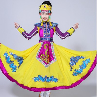 Girls chinese folk mongolian dance costumes stage performance national minority mongolia robes dresses
