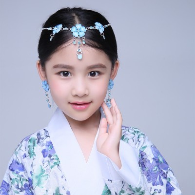 Girls Chinese hanfu fairy costume headdress children's classical stage performance jewelry princess fairy cosplay necklace chain earrings
