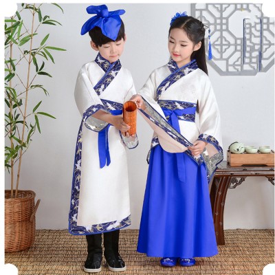 Girls chinese hanfu fairy dress traditional Chinese costumes boy's three character Scripture disciples performance robe children's schoolboy's performance Costume
