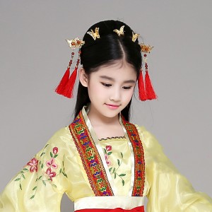 Girls chinese hanfu fairy princess dress fringes hairpin empress video photos shooting stage performance drama cosplay hair clip for kids