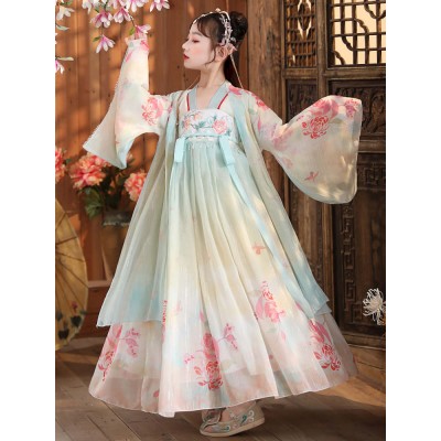 Girls Chinese Hanfu film drama cosplay princess queen cosplay dress ru skirt for kids ancient style Tang suit fairy guzheng catwalk photos shooting model show costumes