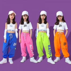 Girls colorful Jazz hip hop dance costumes for kids  rapper singer performance trendy clothing  model show jazz dance outfits for children