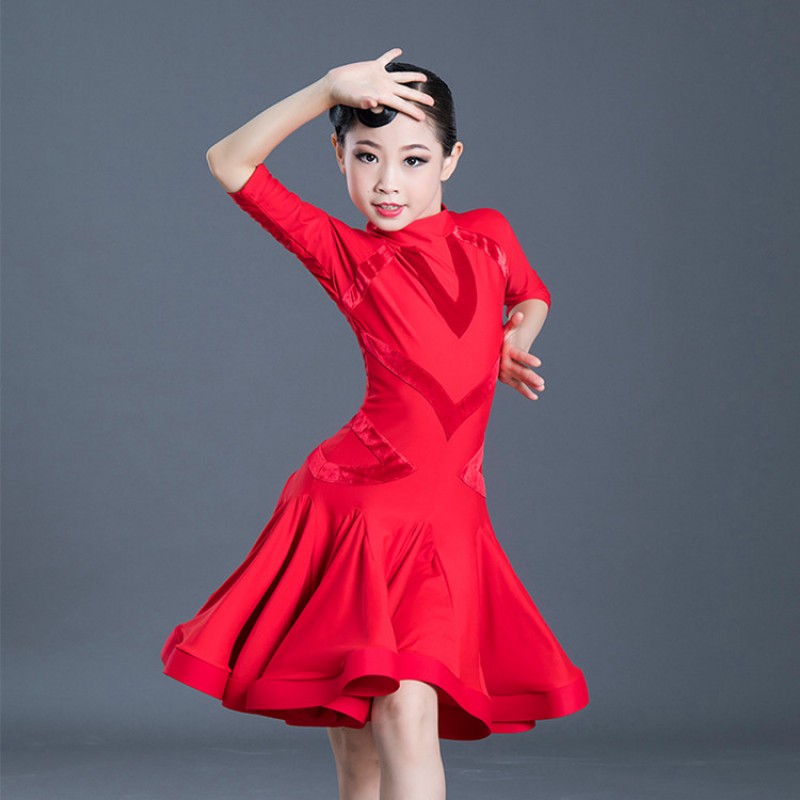 Girls  competition ballroom latin dance dresses stage performance salsa rumba samba dance dress skirts costumes