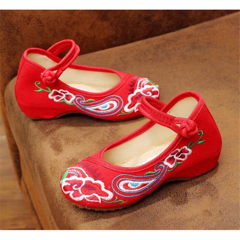 Girls  embroidered chinese folk performance clothing shoes kids fairy princess hanfu tang dynasty empress cosplay shoes
