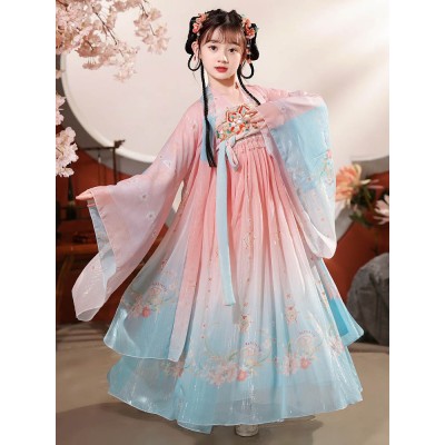 Girls Fairy princess dress Hanfu Tang suit for kids wide long-sleeved ru skirt wide-sleeved guzheng stage performance costumes anime film drama cosplay kimono dress for baby
