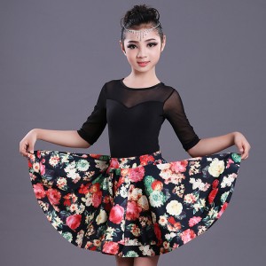 Girls floral latin dresses competition stage performance salsa chacha rumba dresses