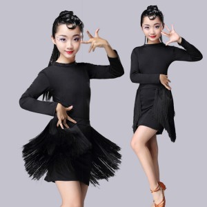 Girls fringes latin dresses competition stage performance professional rumba chacha salsa dancing costumes