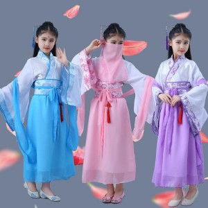 Girls hanfu chinese folk dance costumes kids children princess fairy drama cosplay dress