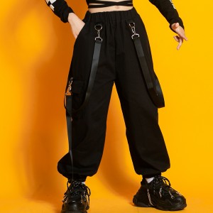 Girls hiphop street dance cargo pants hip-hop boys rapper singers model show gogo dancers stage performance long trousers with multi pockets for kids