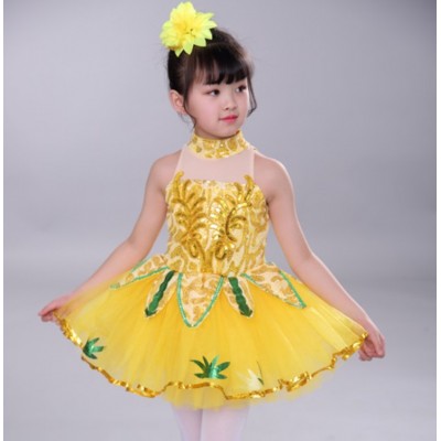 Girls jazz dance dresses modern dance kids flowers stage performance singers  drama cosplay dress chorus ballet dress