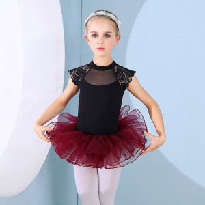 Girls kids baby black with wine colored lace tutu skirt ballet dance dress toddlers preschool swan lake stage performance ballet dance costumes for children 