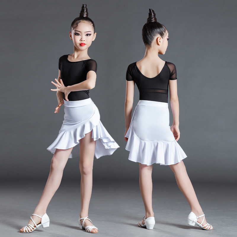 Girls kids black white latin dance dresses modern rumba salsa children ballroom dance costumes for girl