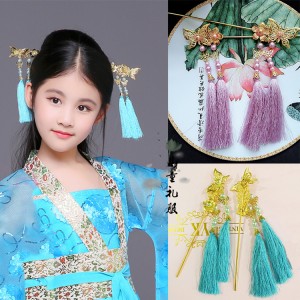 Girls kids children chinese folk dance costumes hair accessories headdress tang fairy empress queen drama cosplay hair clip headdress