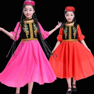 Girls kids children chinese folk dance costumes xinjiang uyghur minority  drama cosplay dress costumes 