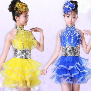 Girls kids children jazz singers host ballet dress kids children paillette stage performance princess dress costumes